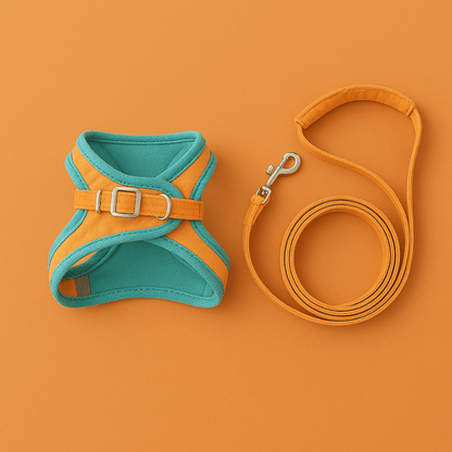 Tailton cat harness and matching leash flat lay