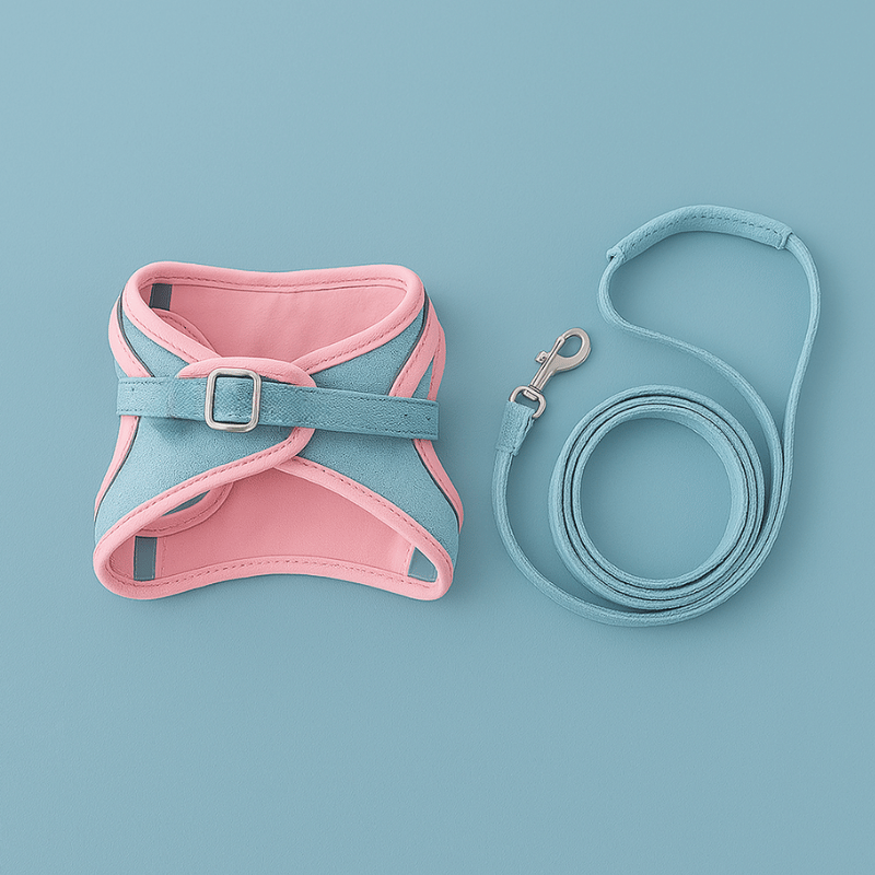 Tailton cat harness with matching leash, pink and blue