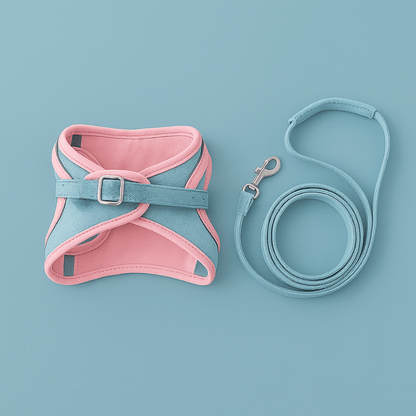 Tailton cat harness with matching leash, pink and blue