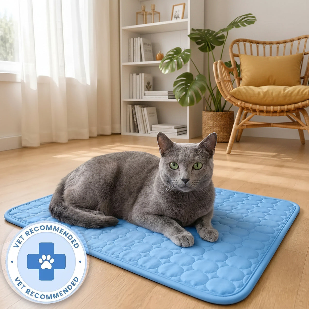 Cat resting on the Tailton cooling mat - vet recommended