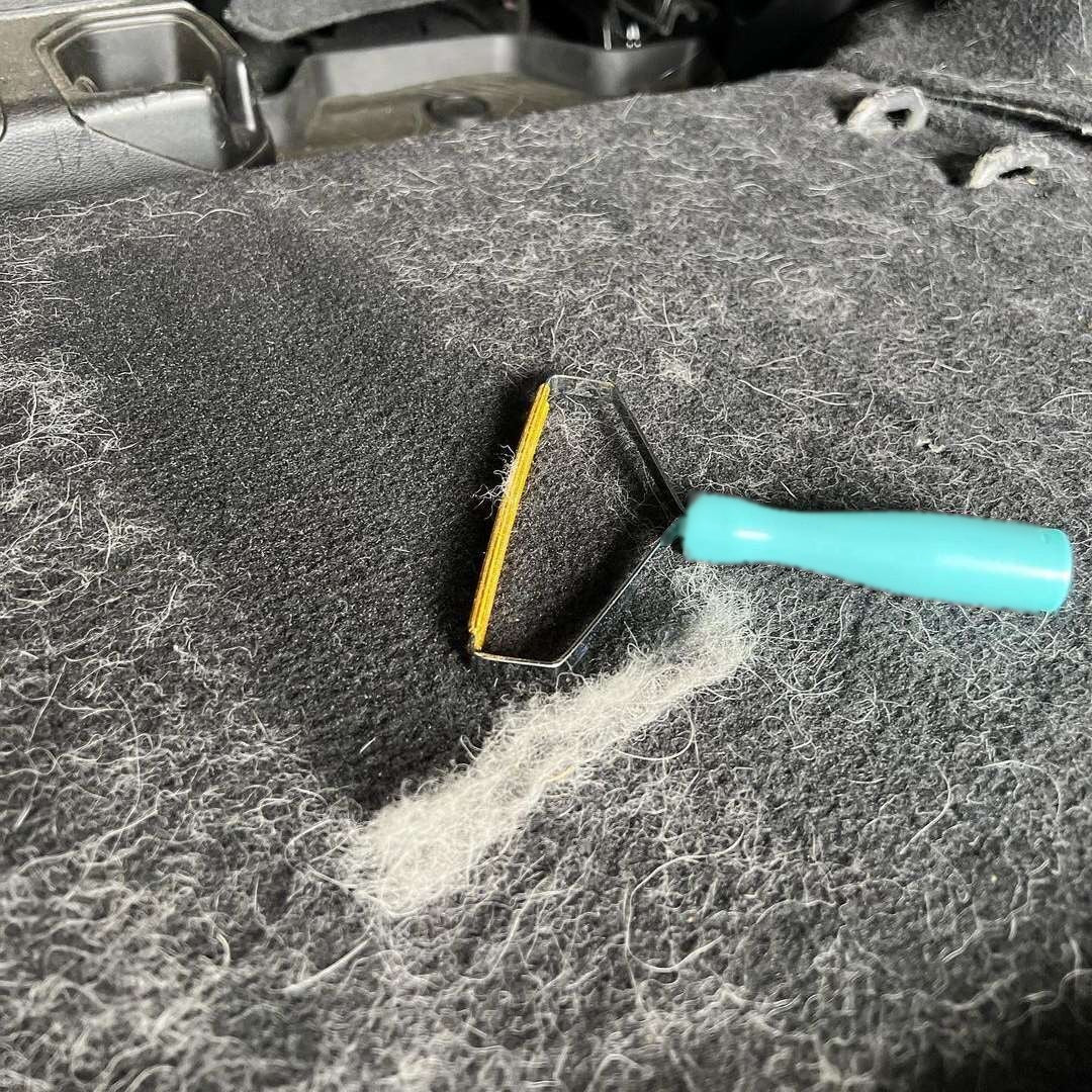Pet hair lifted from a car carpet in one stroke