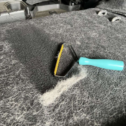 Pet hair lifted from a car carpet in one stroke