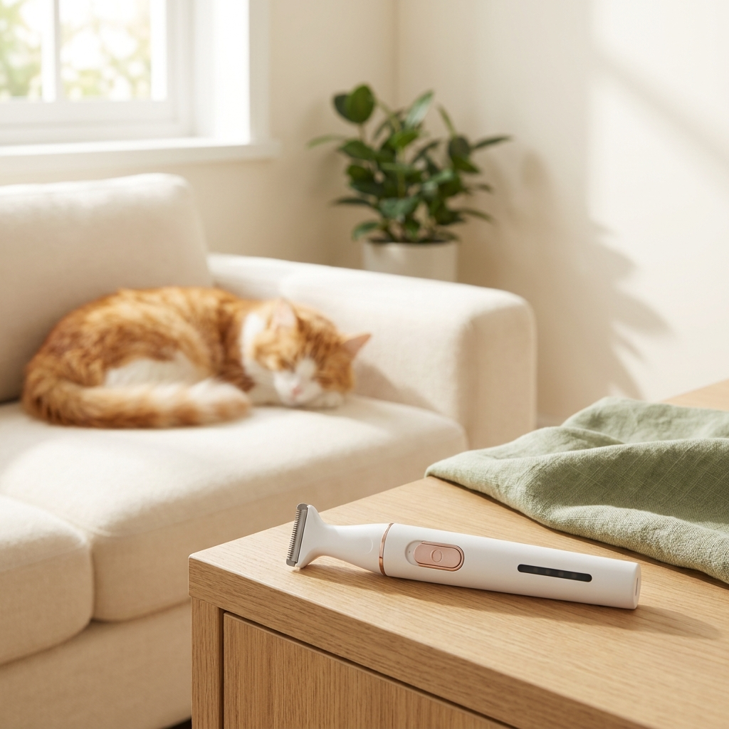 Tailton paw trimmer at home with cat