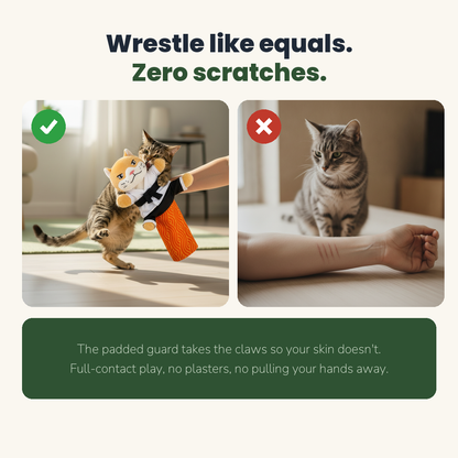 Full-contact play with the puppet versus scratched forearms