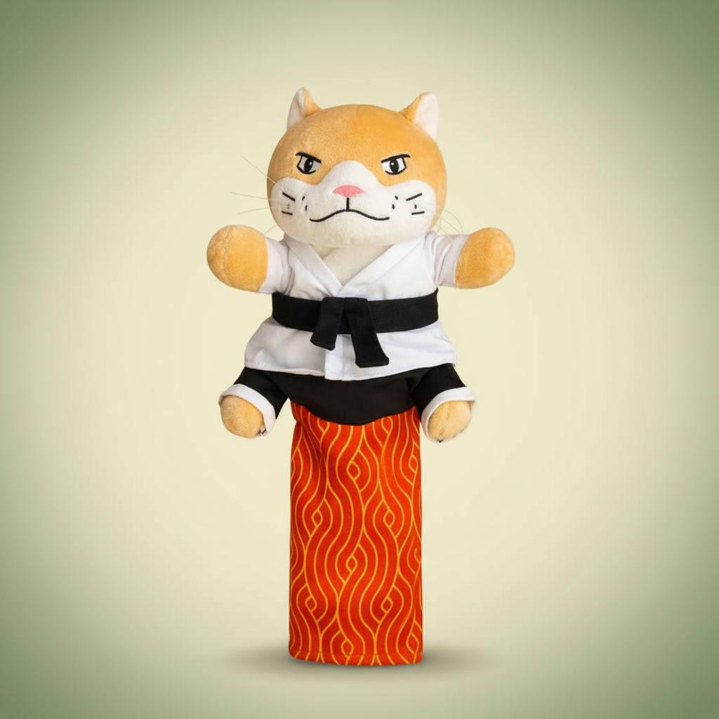 Tailton Sensei Cat wrestling puppet with padded arm guard